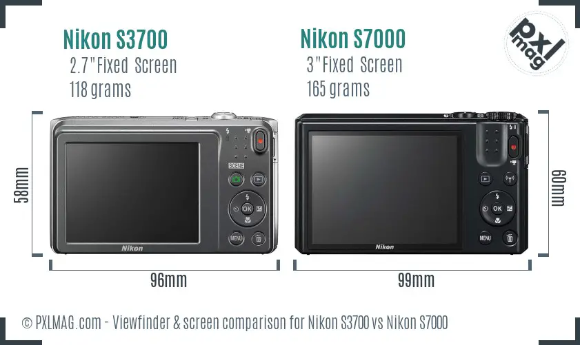 Nikon S3700 vs Nikon S7000 Screen and Viewfinder comparison