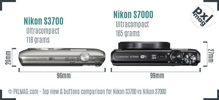 Nikon S3700 vs Nikon S7000 top view buttons comparison