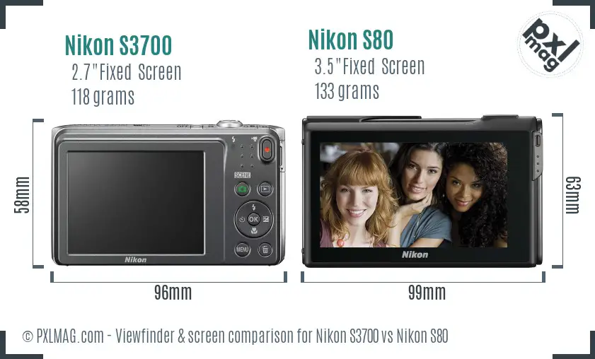 Nikon S3700 vs Nikon S80 Screen and Viewfinder comparison