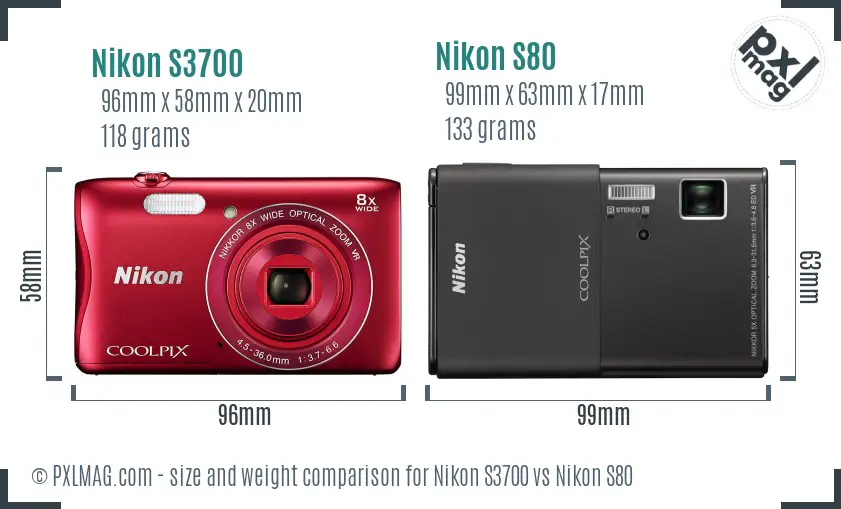 Nikon S3700 vs Nikon S80 size comparison
