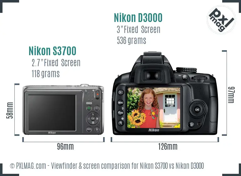 Nikon S3700 vs Nikon D3000 Screen and Viewfinder comparison