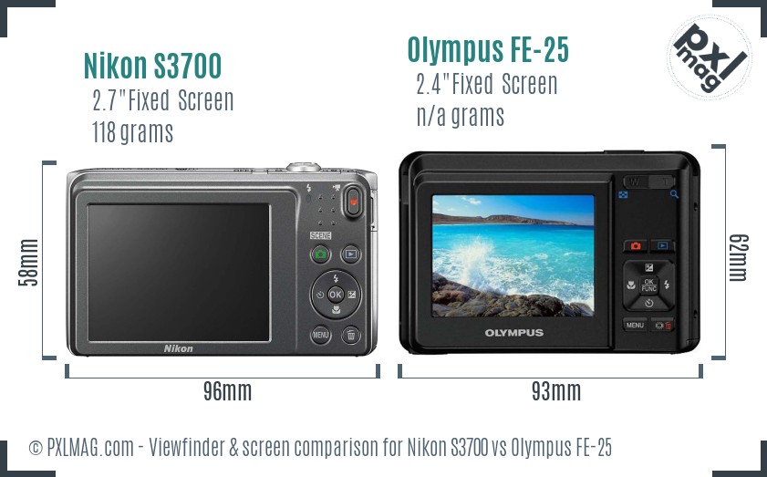 Nikon S3700 vs Olympus FE-25 Screen and Viewfinder comparison