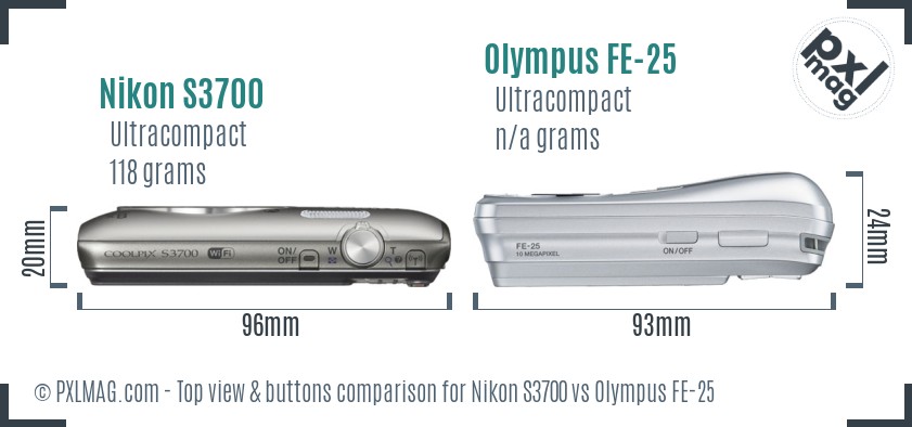 Nikon S3700 vs Olympus FE-25 top view buttons comparison