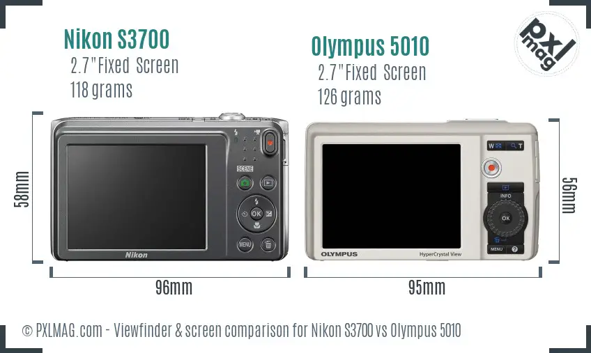 Nikon S3700 vs Olympus 5010 Screen and Viewfinder comparison