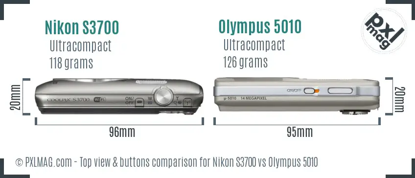 Nikon S3700 vs Olympus 5010 top view buttons comparison
