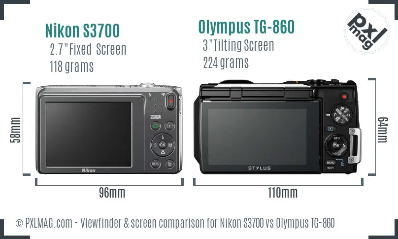 Nikon S3700 vs Olympus TG-860 Screen and Viewfinder comparison