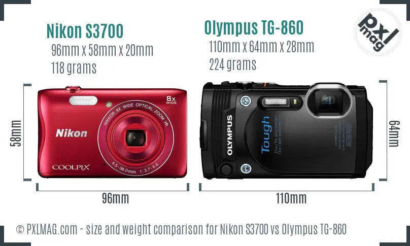 Nikon S3700 vs Olympus TG-860 size comparison