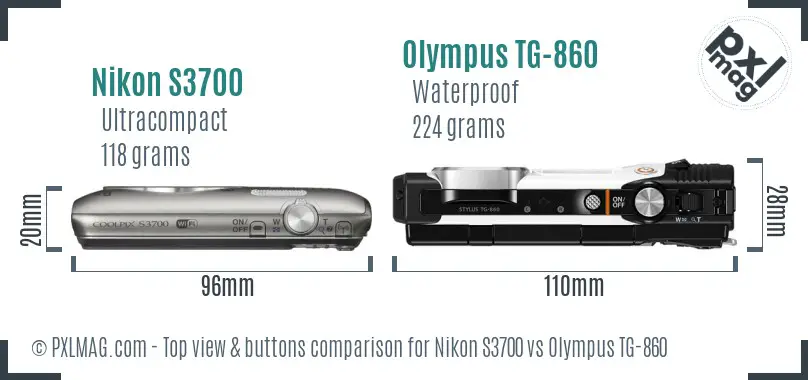 Nikon S3700 vs Olympus TG-860 top view buttons comparison