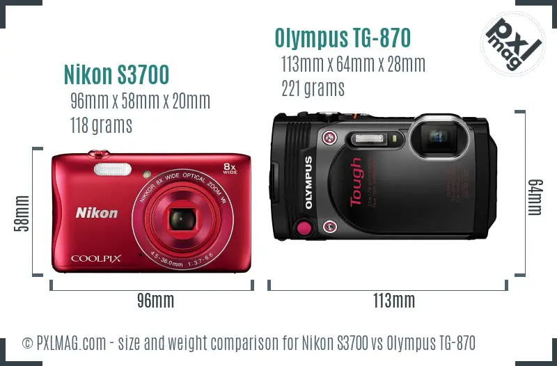 Nikon S3700 vs Olympus TG-870 size comparison