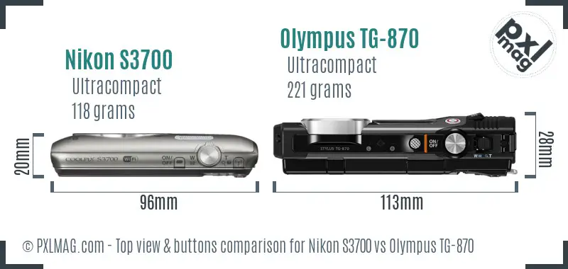 Nikon S3700 vs Olympus TG-870 top view buttons comparison