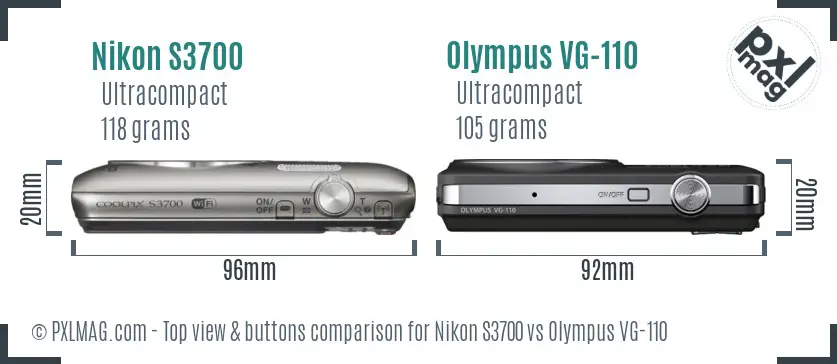 Nikon S3700 vs Olympus VG-110 top view buttons comparison Nikon S3700 vs Olympus VG-110 top view buttons comparison