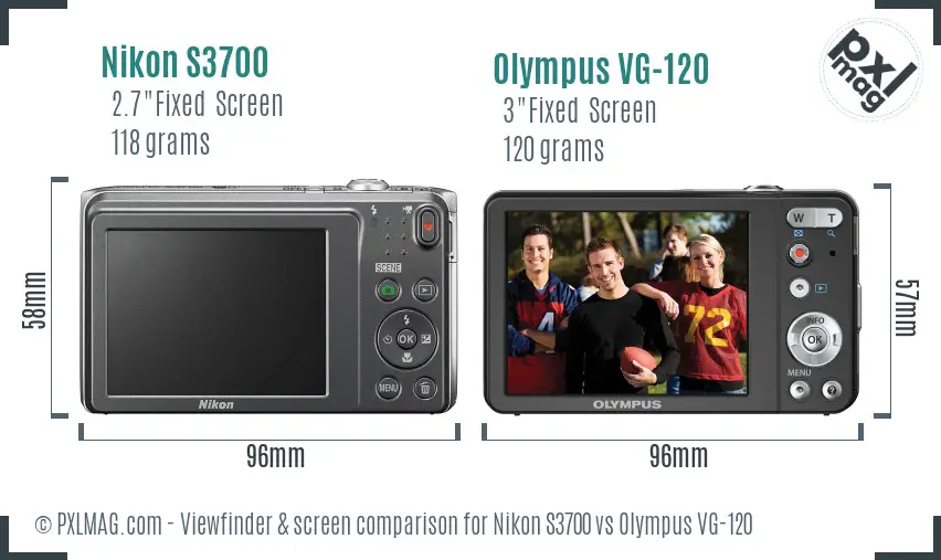 Nikon S3700 vs Olympus VG-120 Screen and Viewfinder comparison