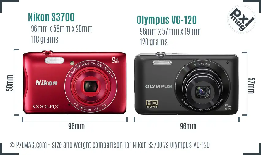 Nikon S3700 vs Olympus VG-120 size comparison
