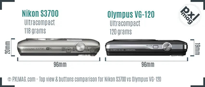 Nikon S3700 vs Olympus VG-120 top view buttons comparison