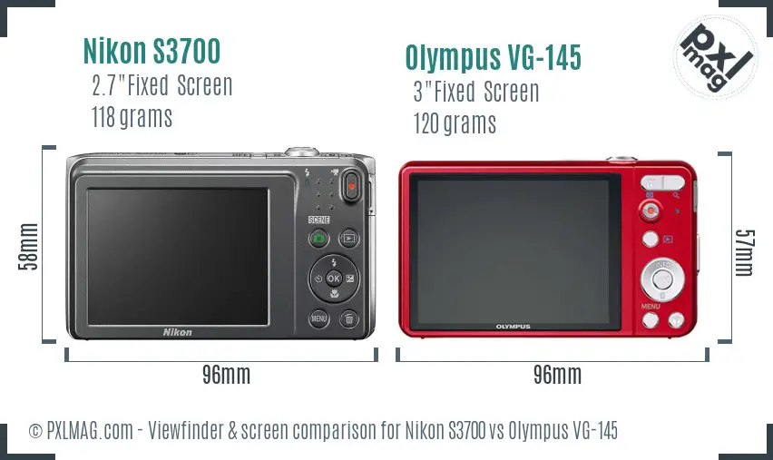 Nikon S3700 vs Olympus VG-145 Screen and Viewfinder comparison