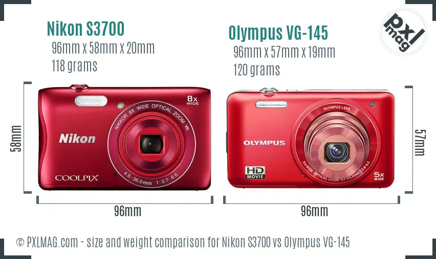 Nikon S3700 vs Olympus VG-145 size comparison