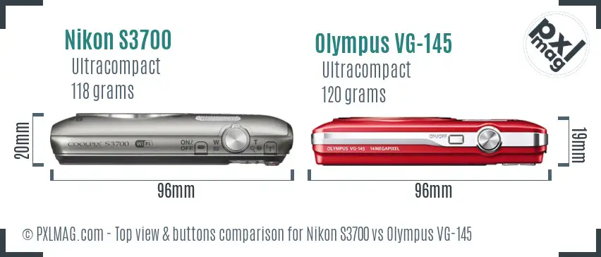 Nikon S3700 vs Olympus VG-145 top view buttons comparison