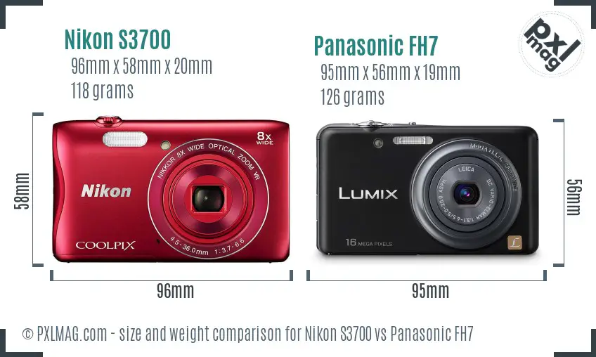 Nikon S3700 vs Panasonic FH7 size comparison