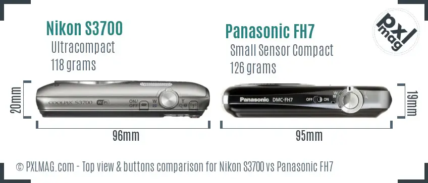Nikon S3700 vs Panasonic FH7 top view buttons comparison