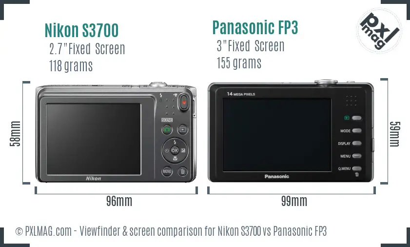 Nikon S3700 vs Panasonic FP3 Screen and Viewfinder comparison