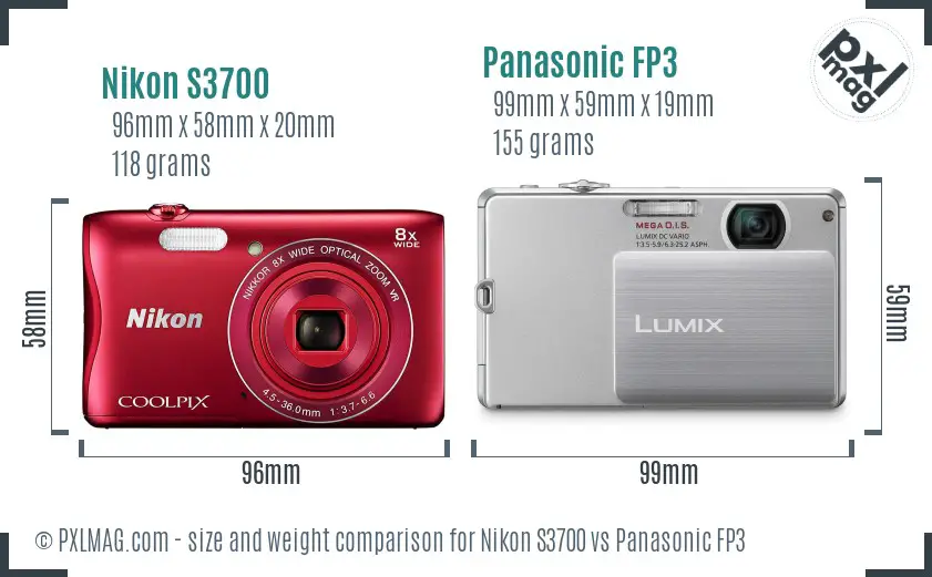 Nikon S3700 vs Panasonic FP3 size comparison