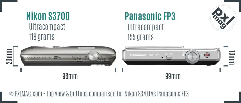 Nikon S3700 vs Panasonic FP3 top view buttons comparison