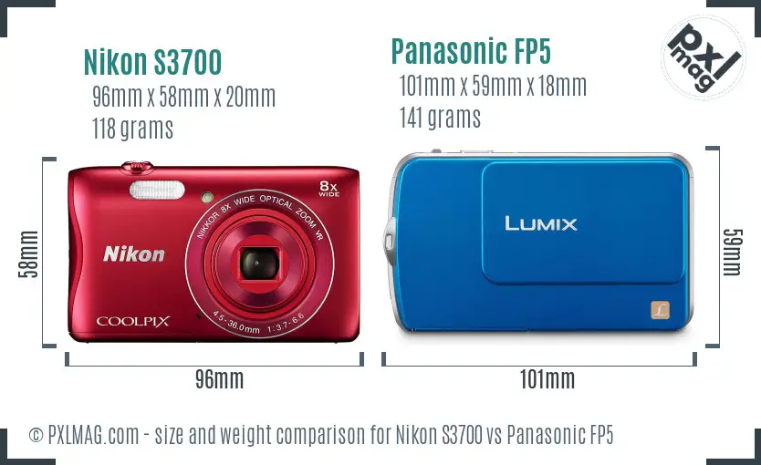 Nikon S3700 vs Panasonic FP5 size comparison