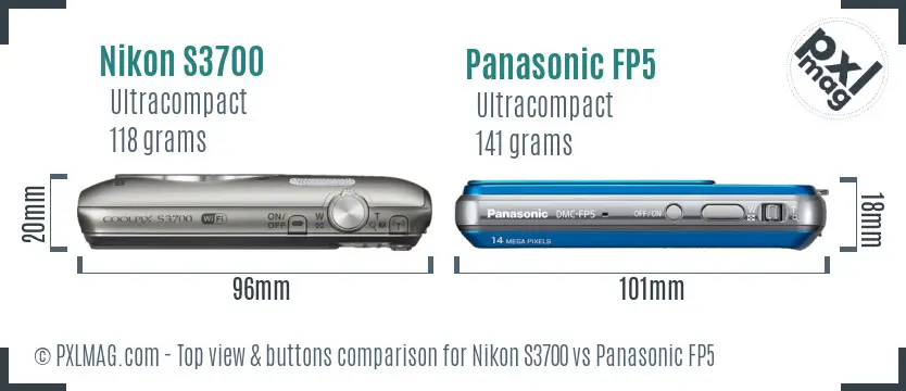 Nikon S3700 vs Panasonic FP5 top view buttons comparison