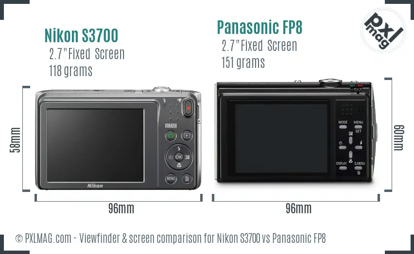 Nikon S3700 vs Panasonic FP8 Screen and Viewfinder comparison