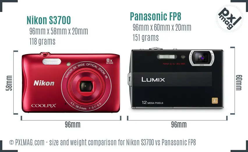 Nikon S3700 vs Panasonic FP8 size comparison