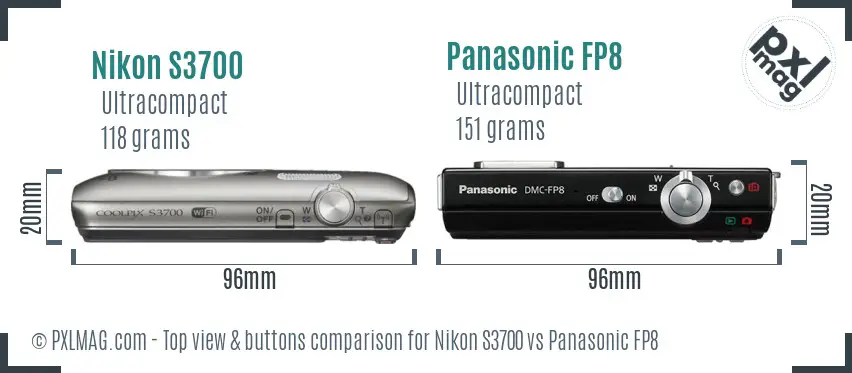 Nikon S3700 vs Panasonic FP8 top view buttons comparison