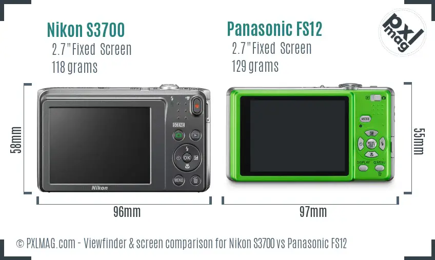 Nikon S3700 vs Panasonic FS12 Screen and Viewfinder comparison