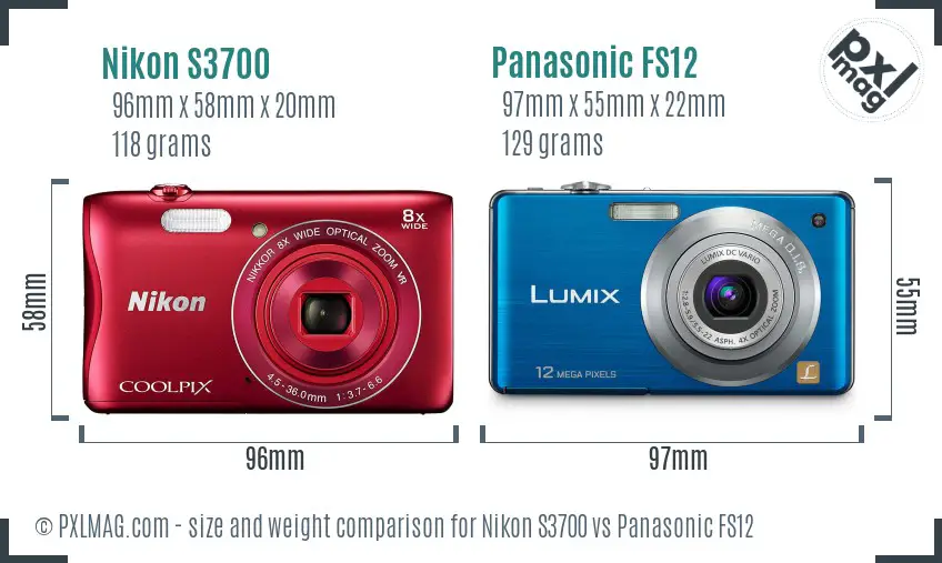 Nikon S3700 vs Panasonic FS12 size comparison