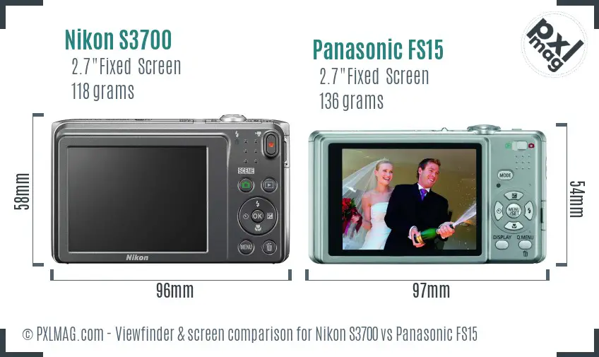 Nikon S3700 vs Panasonic FS15 Screen and Viewfinder comparison