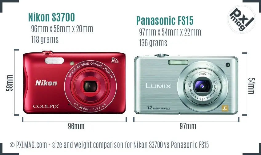 Nikon S3700 vs Panasonic FS15 size comparison