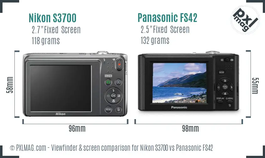 Nikon S3700 vs Panasonic FS42 Screen and Viewfinder comparison
