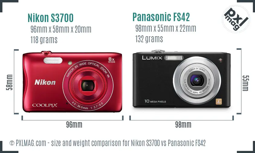 Nikon S3700 vs Panasonic FS42 size comparison