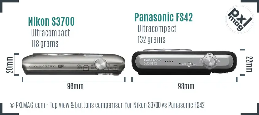 Nikon S3700 vs Panasonic FS42 top view buttons comparison