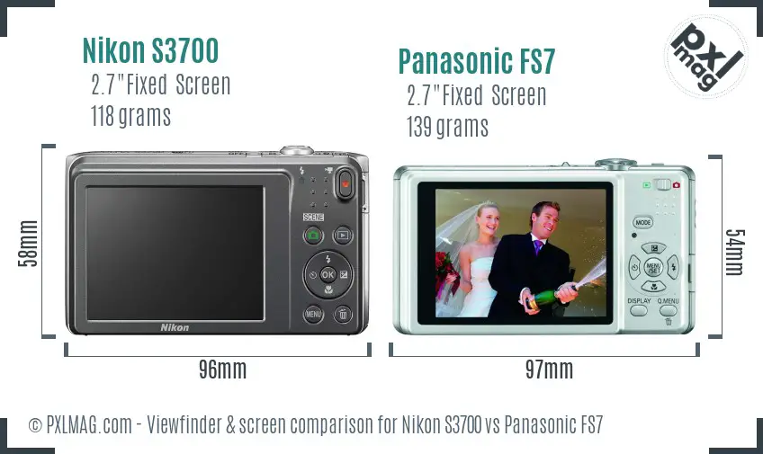 Nikon S3700 vs Panasonic FS7 Screen and Viewfinder comparison