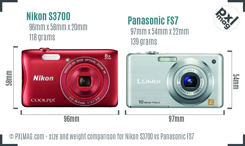 Nikon S3700 vs Panasonic FS7 size comparison