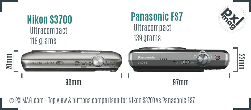 Nikon S3700 vs Panasonic FS7 top view buttons comparison