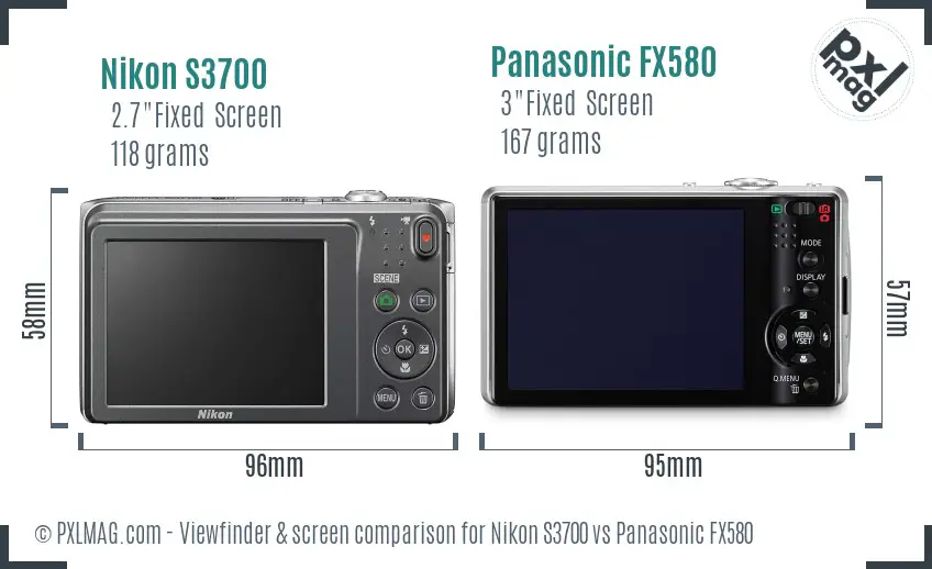 Nikon S3700 vs Panasonic FX580 Screen and Viewfinder comparison