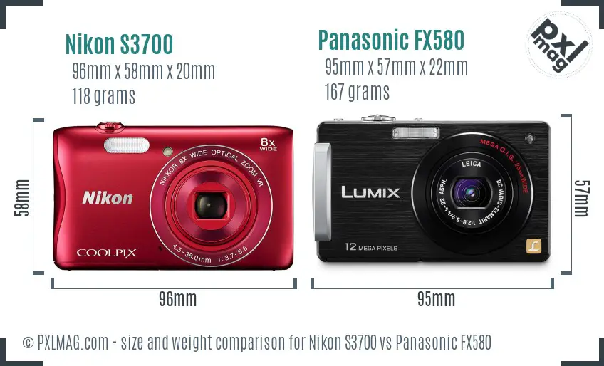 Nikon S3700 vs Panasonic FX580 size comparison