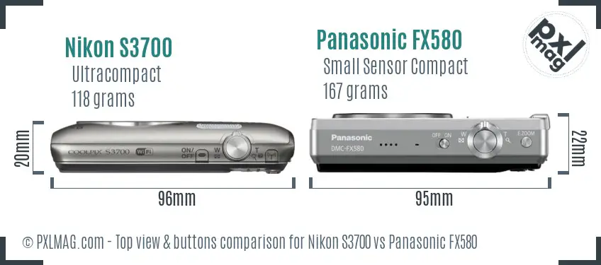 Nikon S3700 vs Panasonic FX580 top view buttons comparison