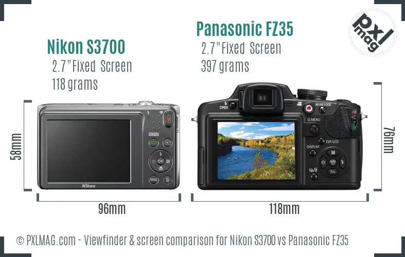Nikon S3700 vs Panasonic FZ35 Screen and Viewfinder comparison