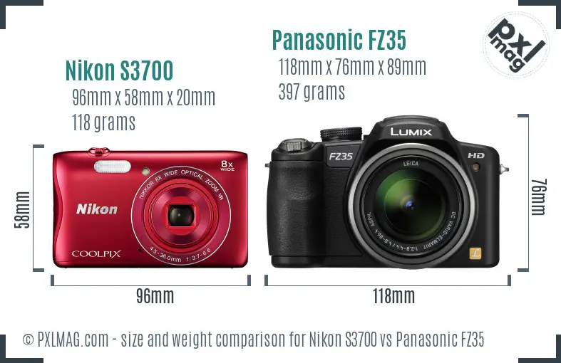 Nikon S3700 vs Panasonic FZ35 size comparison