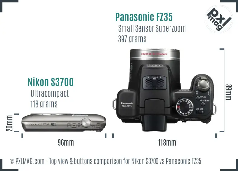Nikon S3700 vs Panasonic FZ35 top view buttons comparison