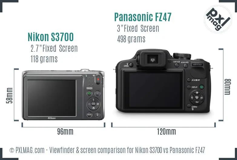 Nikon S3700 vs Panasonic FZ47 Screen and Viewfinder comparison
