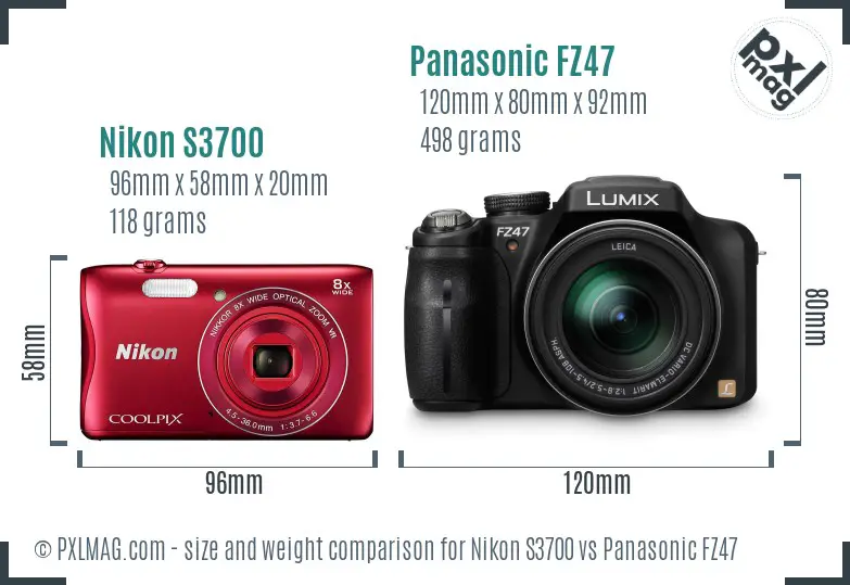 Nikon S3700 vs Panasonic FZ47 size comparison