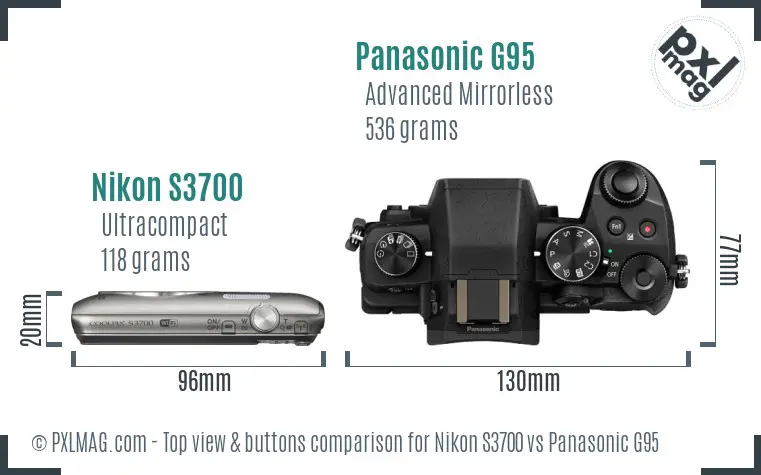 Nikon S3700 vs Panasonic G95 top view buttons comparison